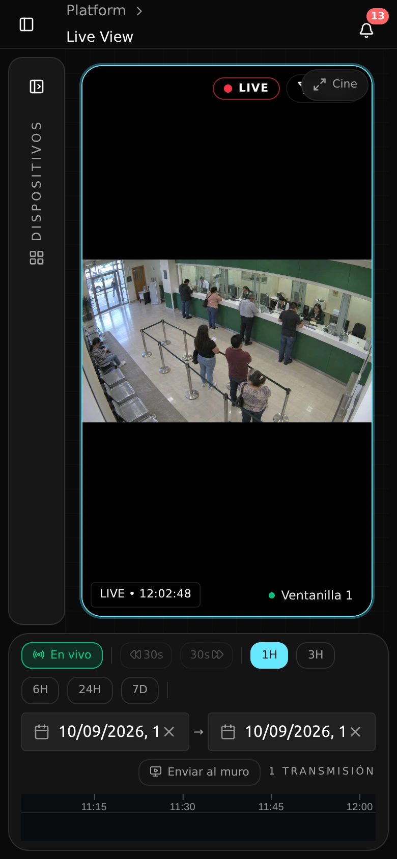 Video en vivo en el dispositivo
